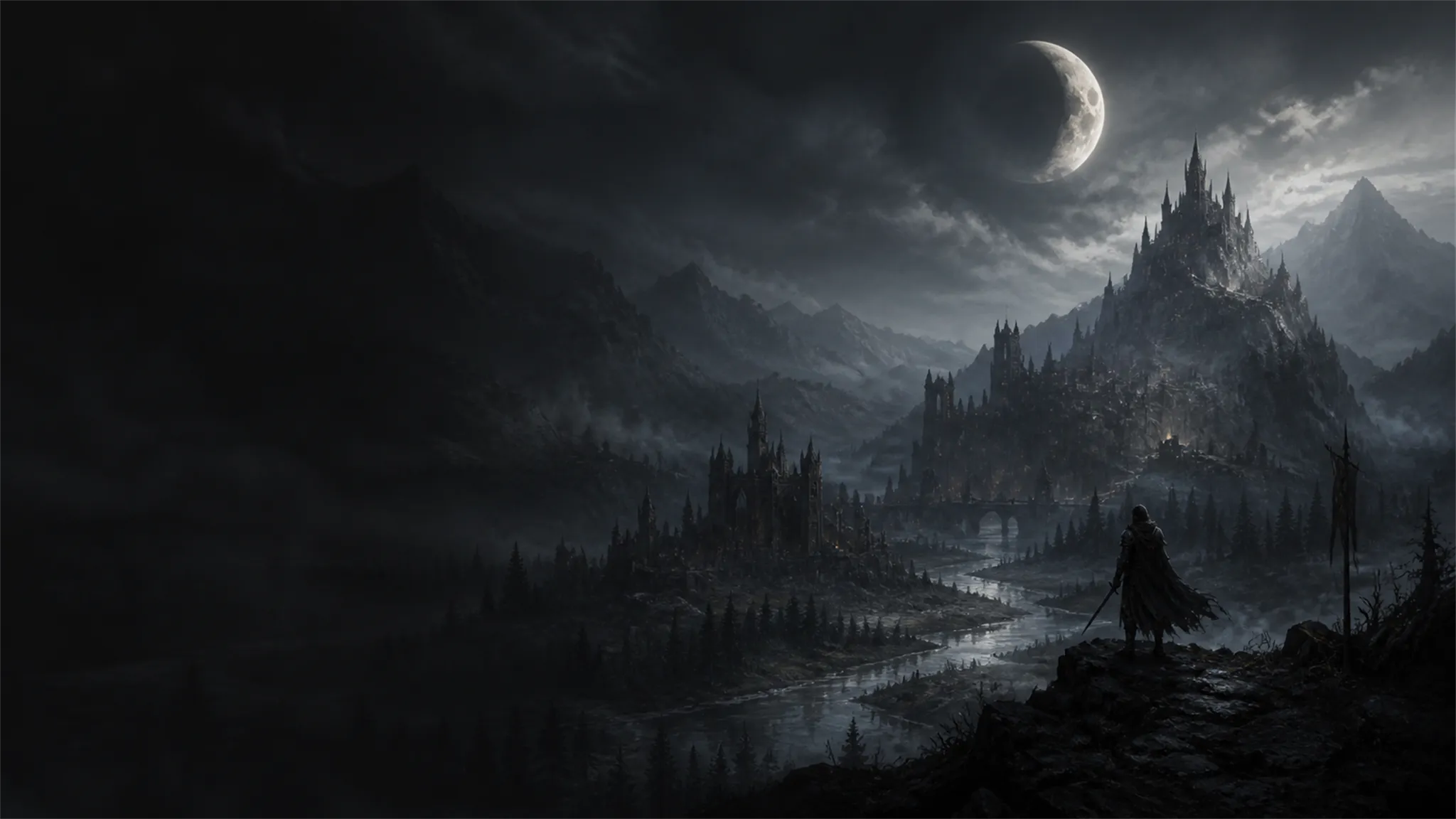 Key art of the valley of Velmoor beneath the Hollow Moon
