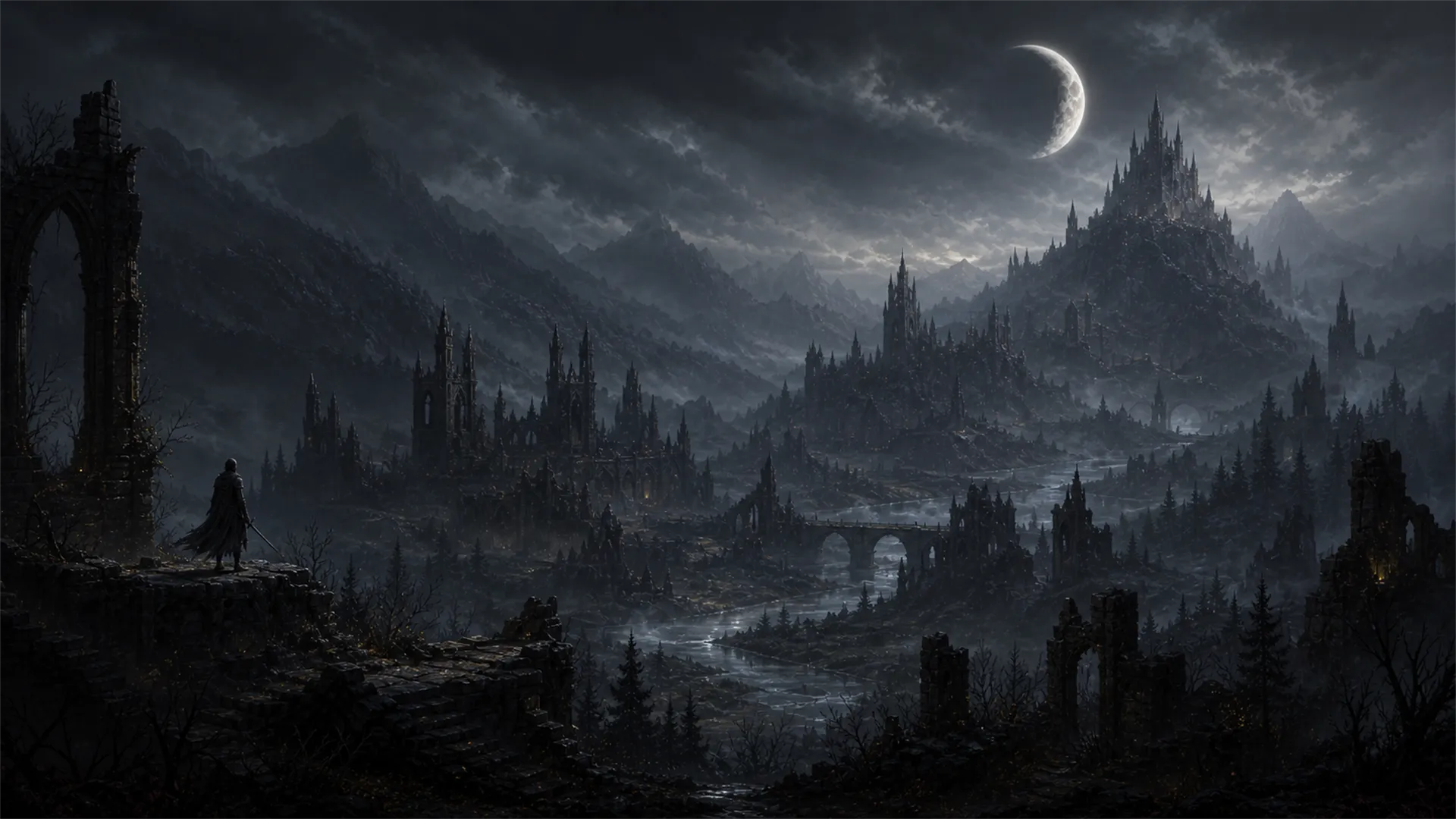 Concept art of an environment vista in Wanebound
